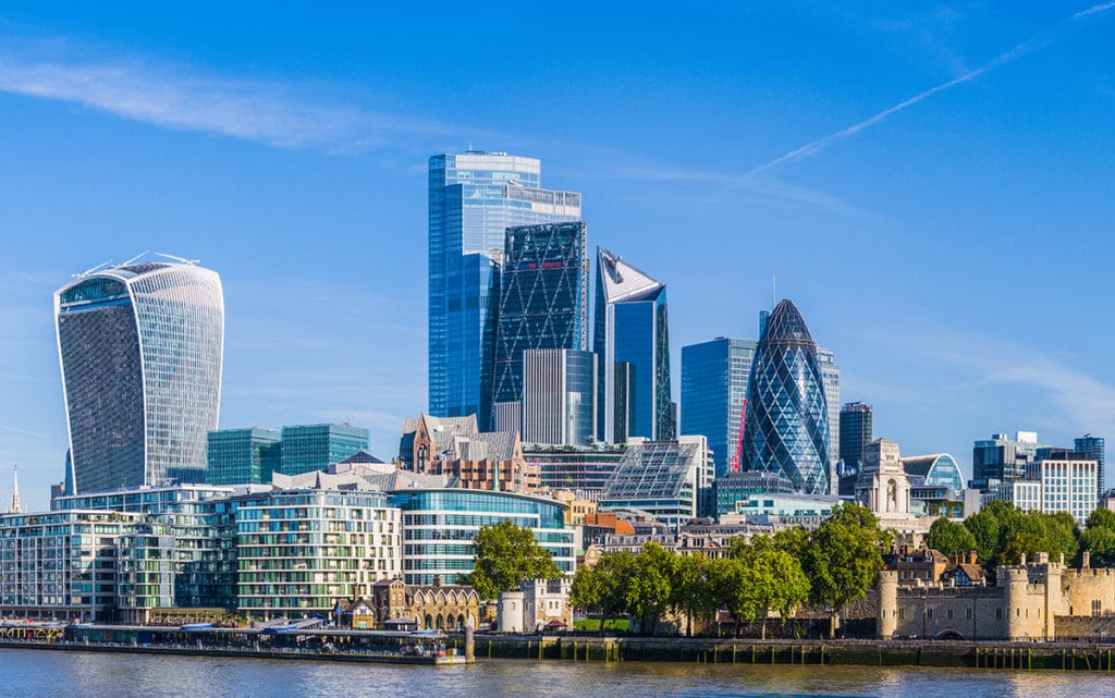 London Square Mile financial district skyscrapers